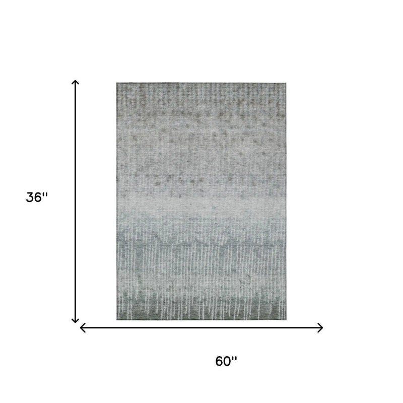 3' X 5' Sage And Green Abstract Washable Indoor Outdoor Area Rug Homeroots Outdoor