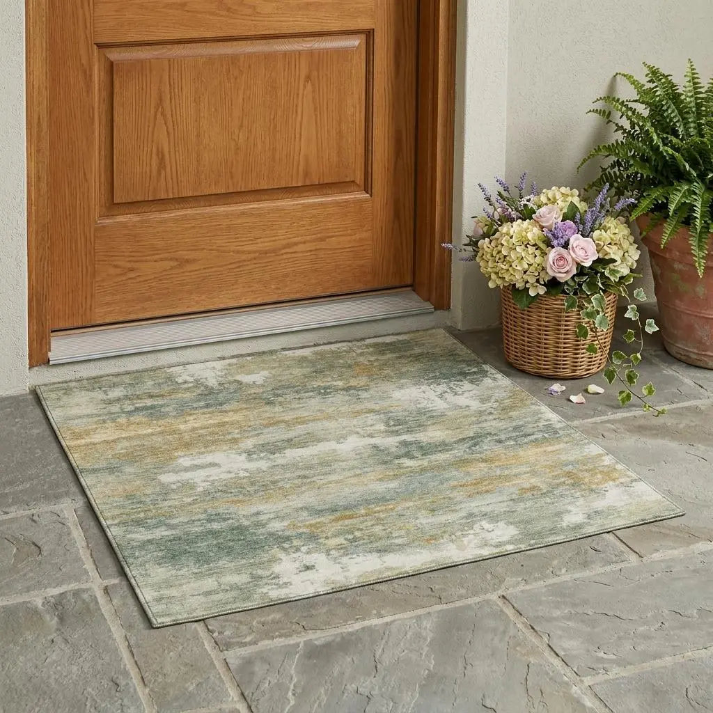 3' X 5' Sage And Green Abstract Washable Indoor Outdoor Area Rug Homeroots Outdoor