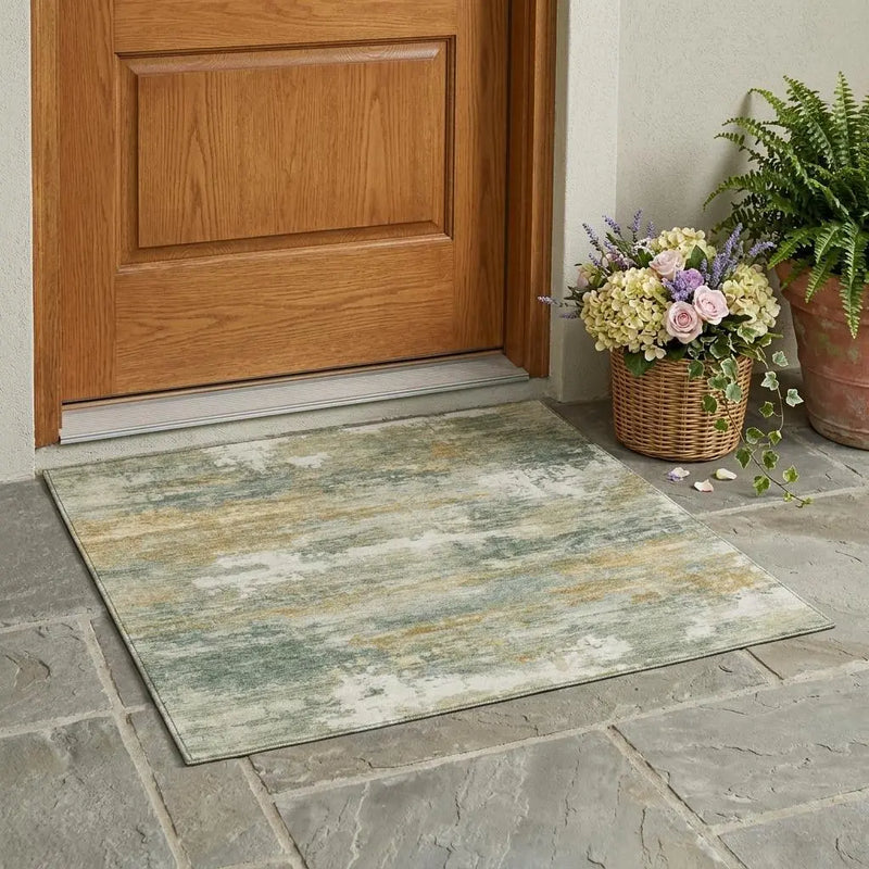 3' X 5' Sage And Green Abstract Washable Indoor Outdoor Area Rug Homeroots Outdoor
