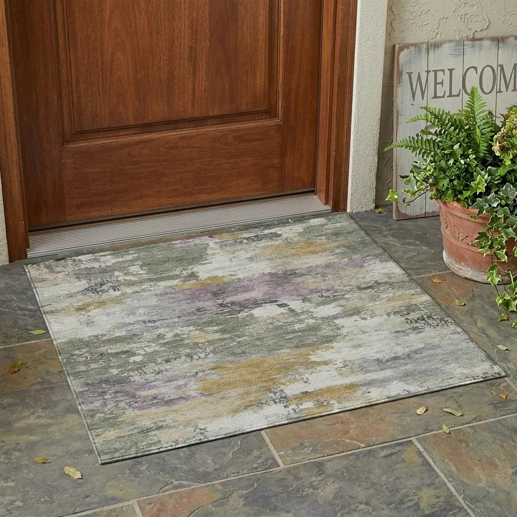 3' X 5' Sage And Green Abstract Washable Indoor Outdoor Area Rug Homeroots Outdoor