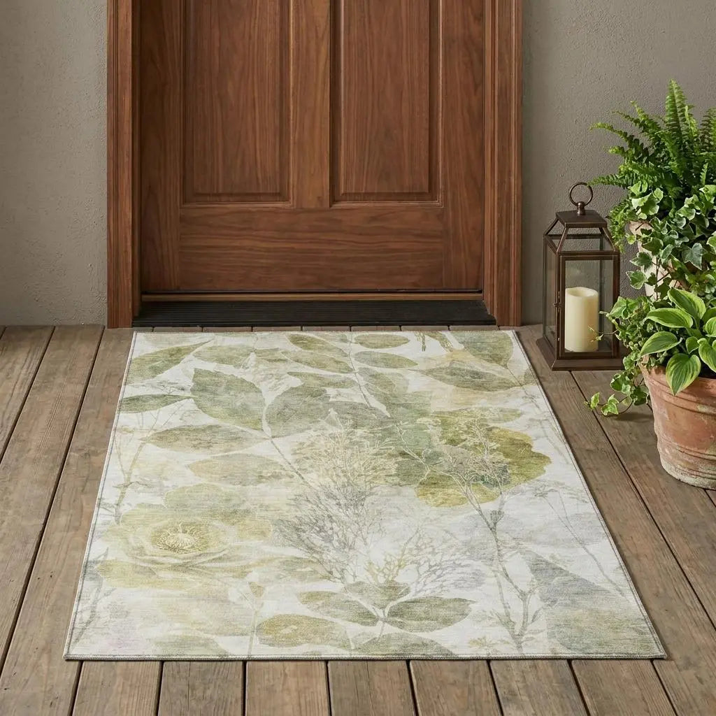 3' X 5' Sage And Green Floral Washable Indoor Outdoor Area Rug Homeroots Outdoor