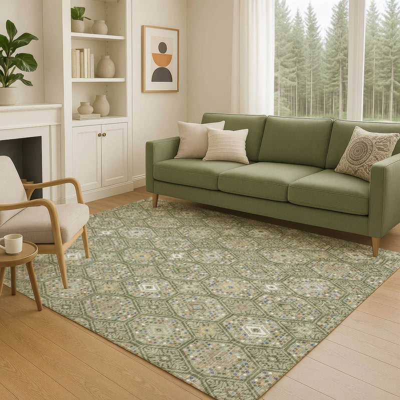 3' X 5' Sage And Green Geometric Washable Indoor Outdoor Area Rug Homeroots Outdoor