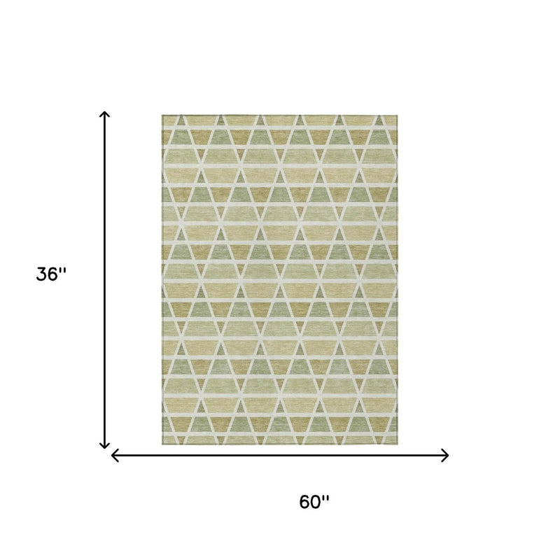 3' X 5' Sage And Green Geometric Washable Indoor Outdoor Area Rug Homeroots Outdoor