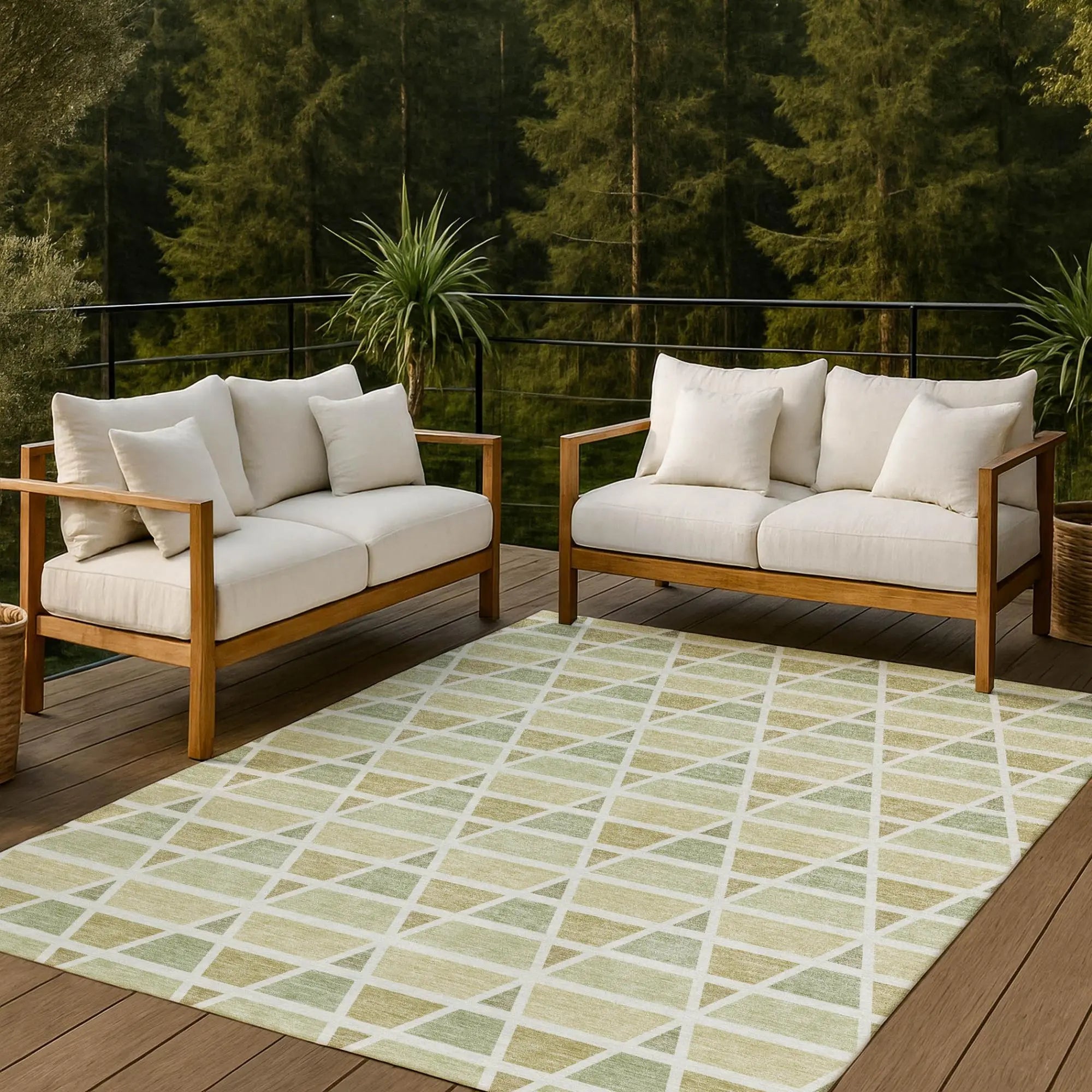 3' X 5' Sage And Green Geometric Washable Indoor Outdoor Area Rug Homeroots Outdoor