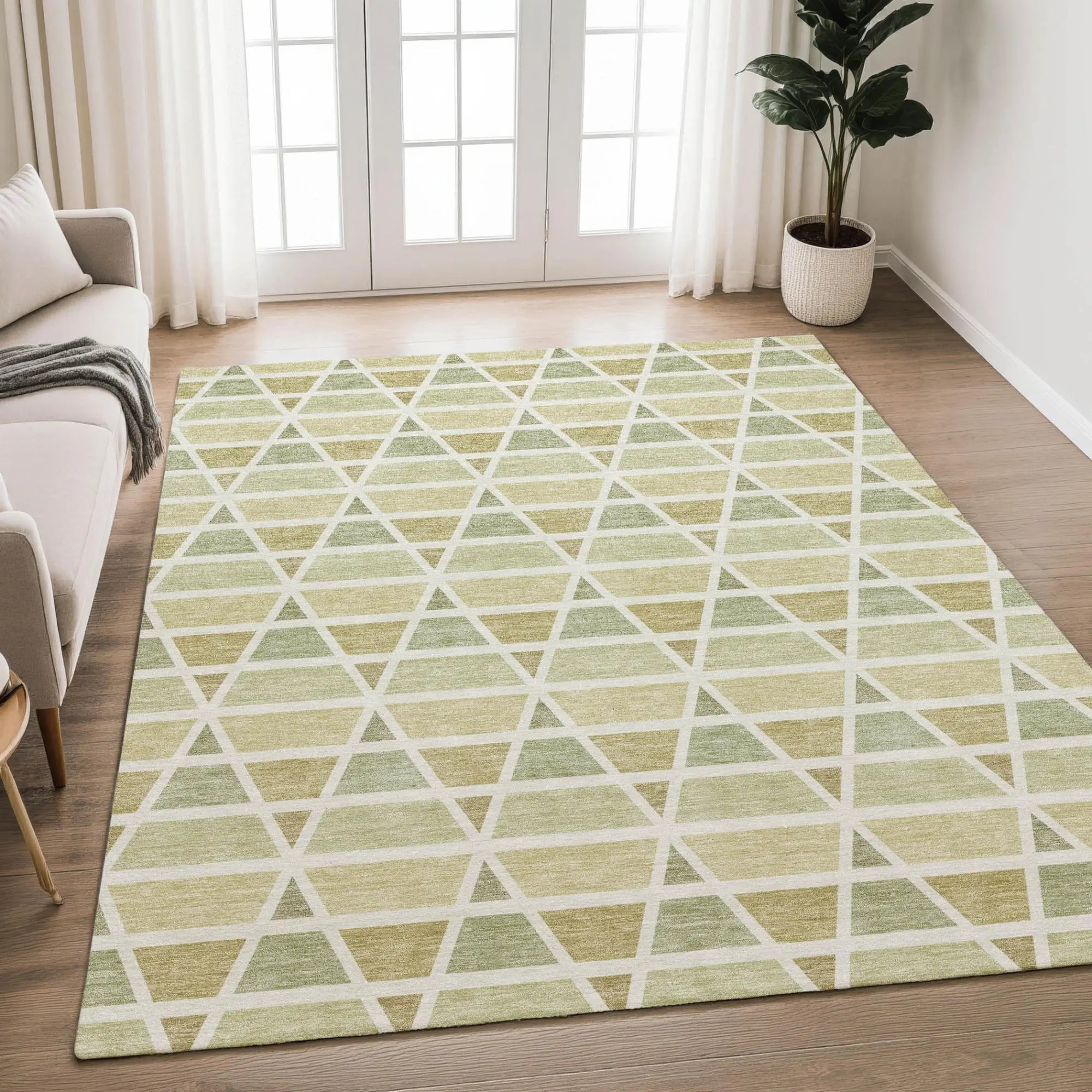 3' X 5' Sage And Green Geometric Washable Indoor Outdoor Area Rug Homeroots Outdoor