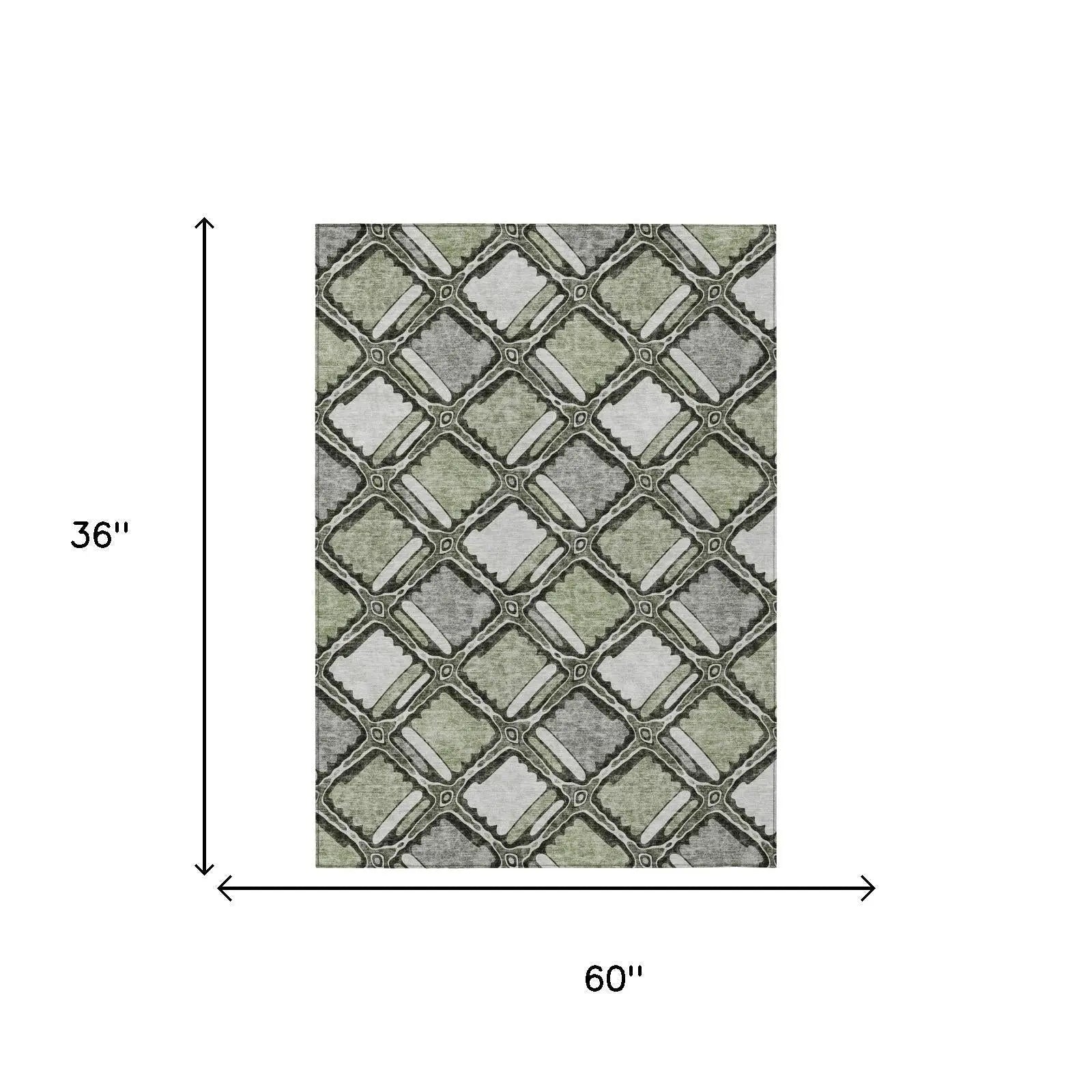 3' X 5' Sage And Green Geometric Washable Indoor Outdoor Area Rug Homeroots Outdoor