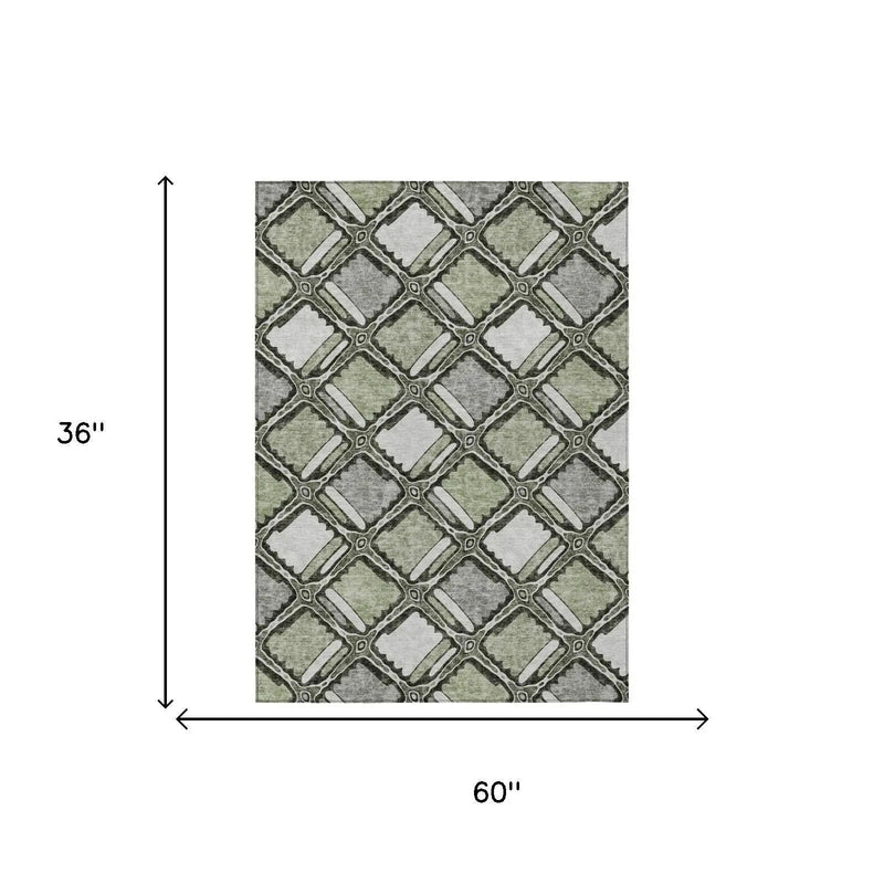 3' X 5' Sage And Green Geometric Washable Indoor Outdoor Area Rug Homeroots Outdoor