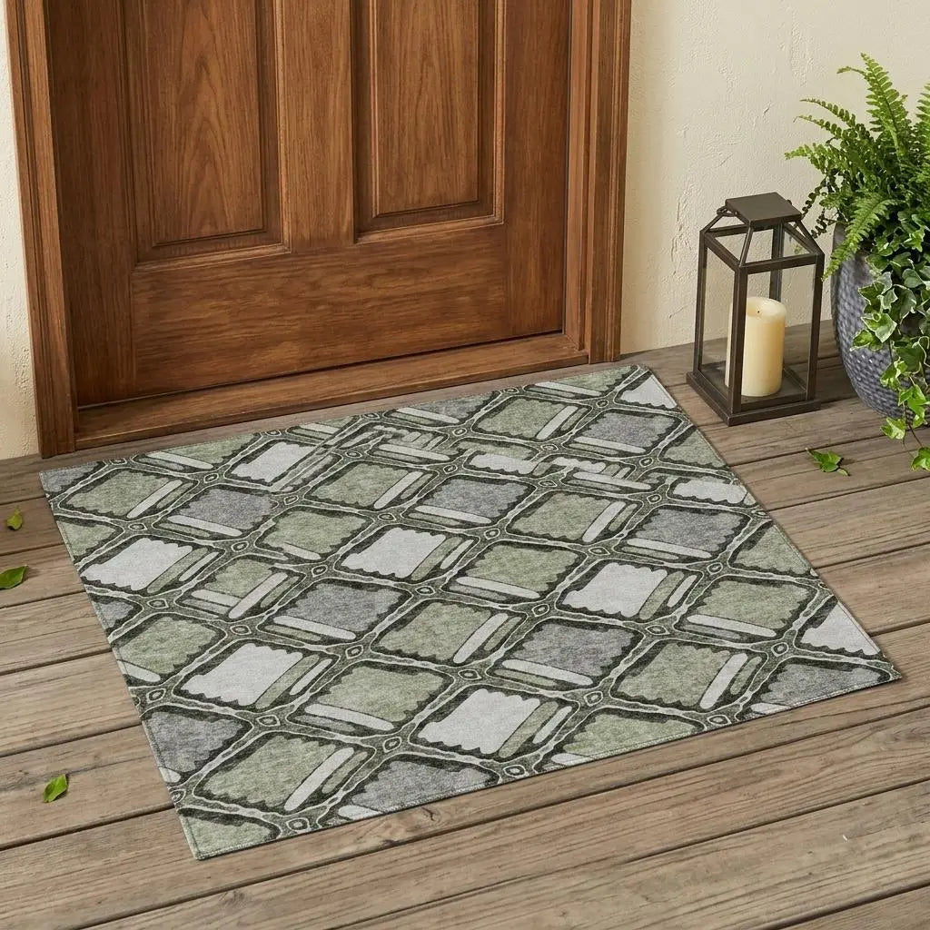 3' X 5' Sage And Green Geometric Washable Indoor Outdoor Area Rug Homeroots Outdoor