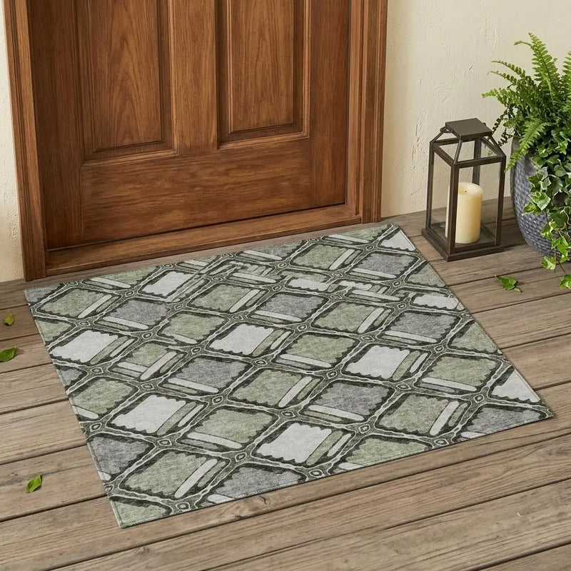 3' X 5' Sage And Green Geometric Washable Indoor Outdoor Area Rug Homeroots Outdoor