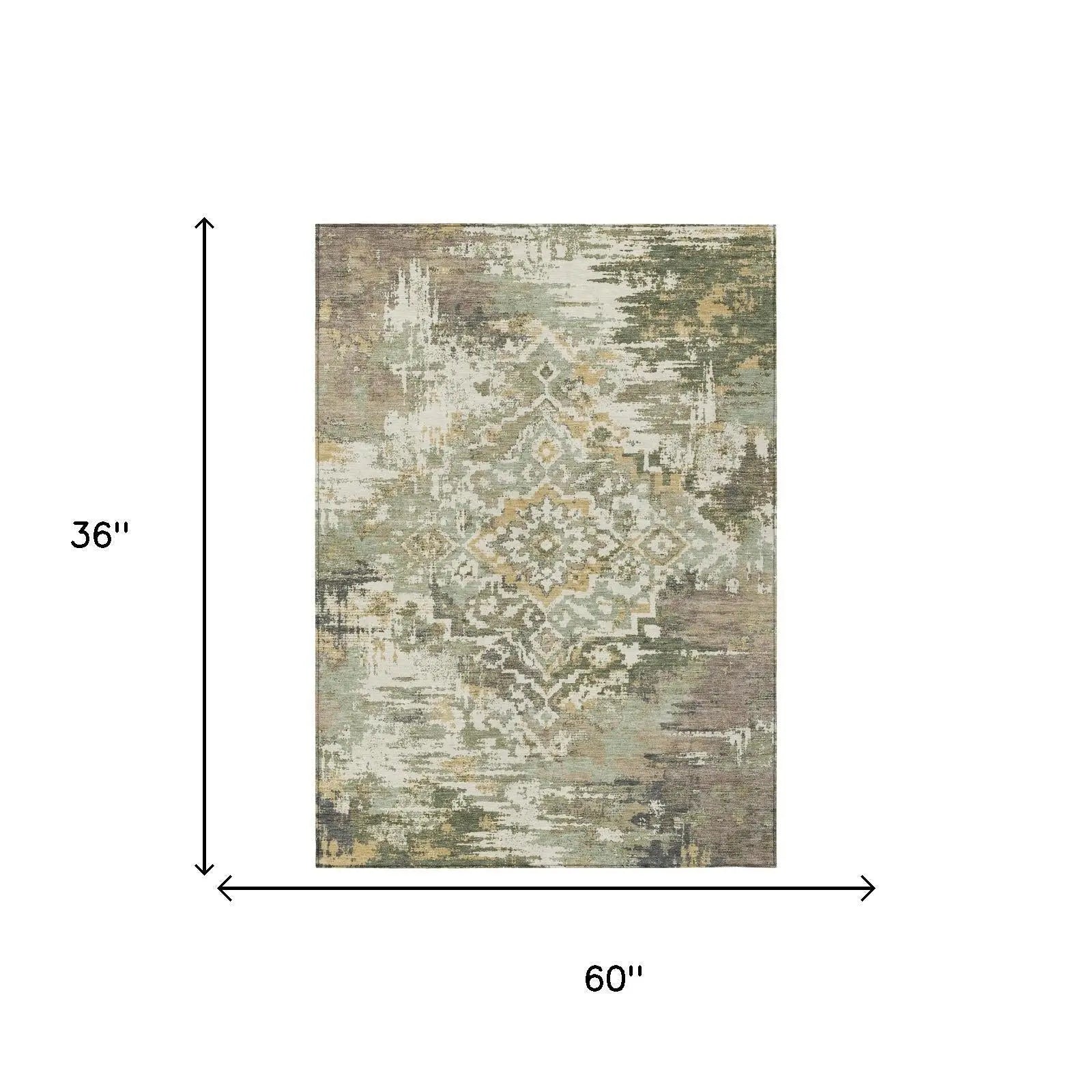 3' X 5' Sage And Green Medallion Washable Indoor Outdoor Area Rug Homeroots Outdoor