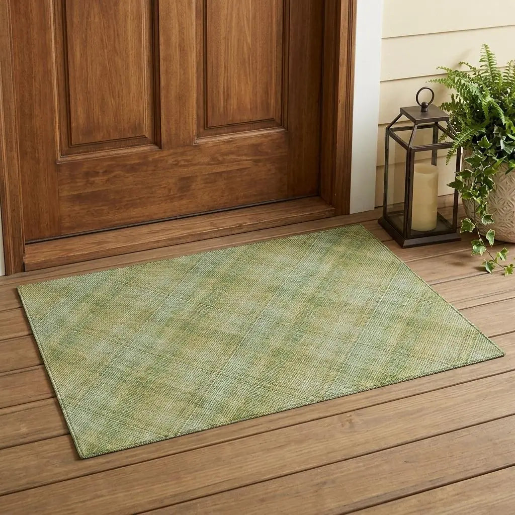 3' X 5' Sage And Green Plaid Washable Indoor Outdoor Area Rug Homeroots Outdoor