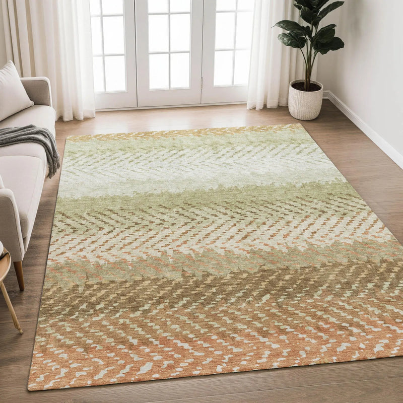 3' X 5' Sage And Green Striped Washable Indoor Outdoor Area Rug Homeroots Outdoor