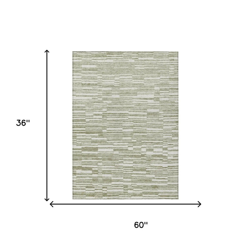 3' X 5' Sage And Green Striped Washable Indoor Outdoor Area Rug Homeroots Outdoor
