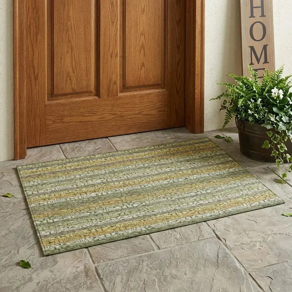 3' X 5' Sage And Green Striped Washable Indoor Outdoor Area Rug Homeroots Outdoor