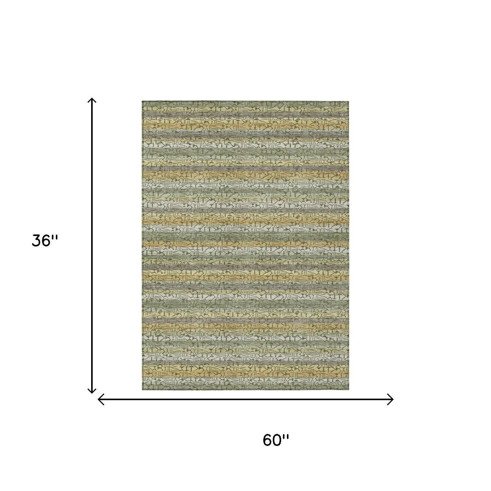 3' X 5' Sage And Green Striped Washable Indoor Outdoor Area Rug Homeroots Outdoor