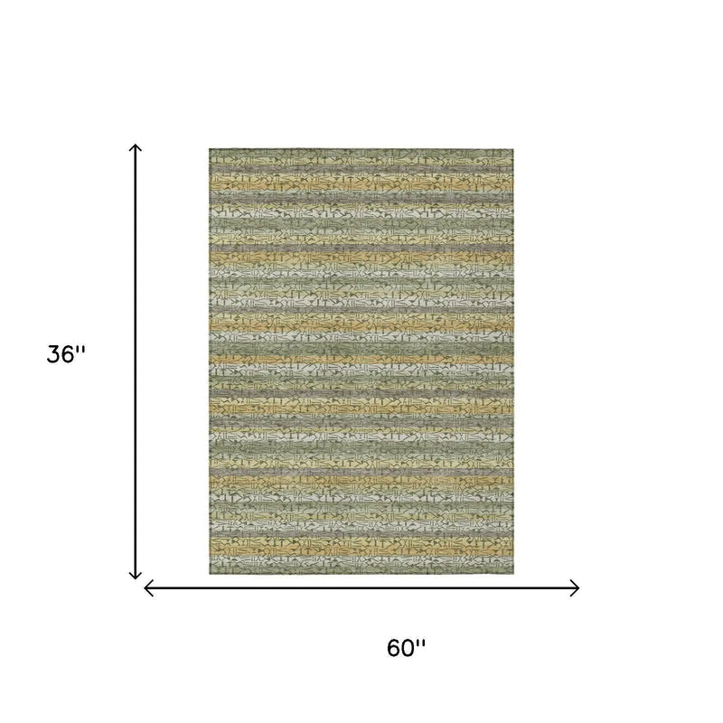 3' X 5' Sage And Green Striped Washable Indoor Outdoor Area Rug Homeroots Outdoor