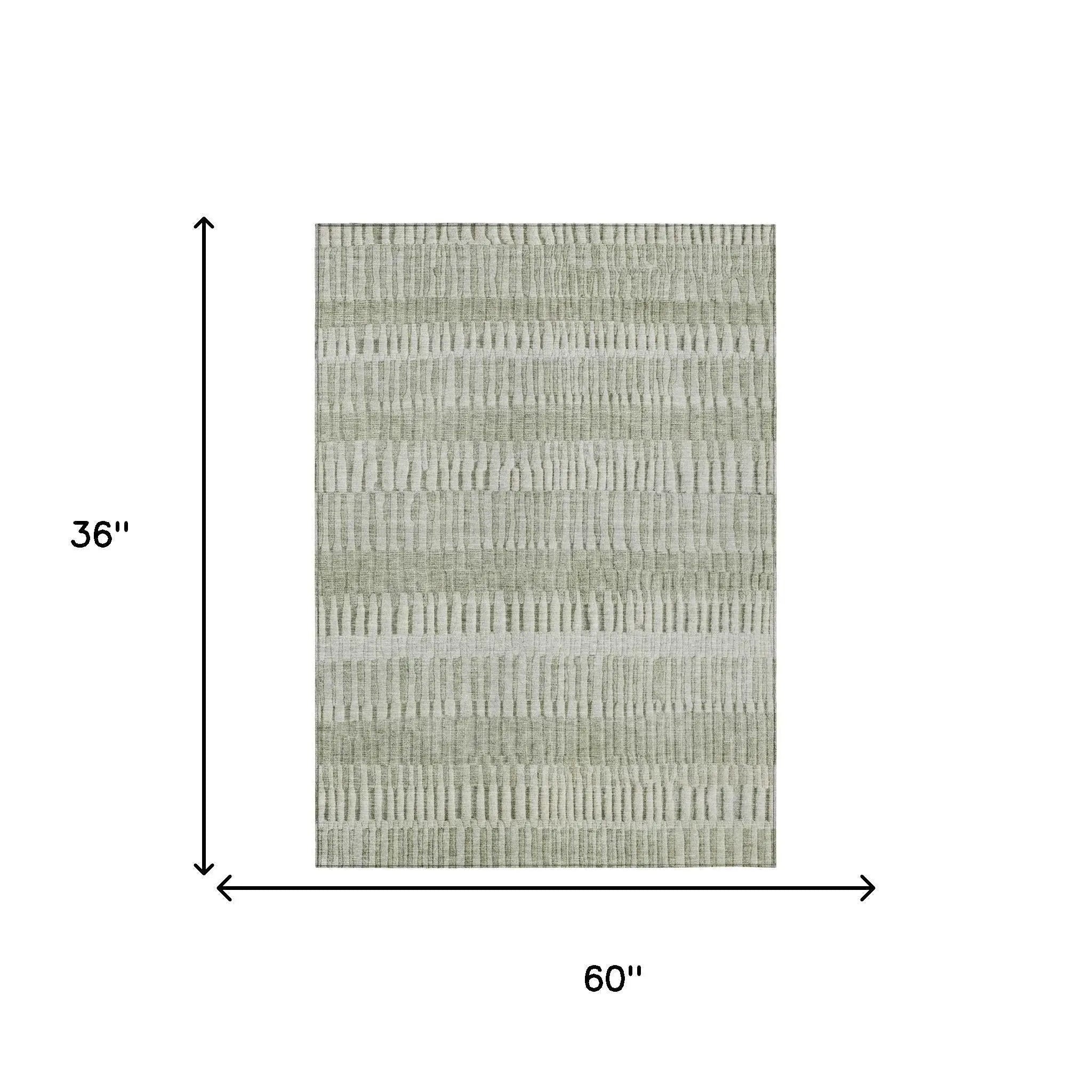 3' X 5' Sage And Green Striped Washable Indoor Outdoor Area Rug Homeroots Outdoor