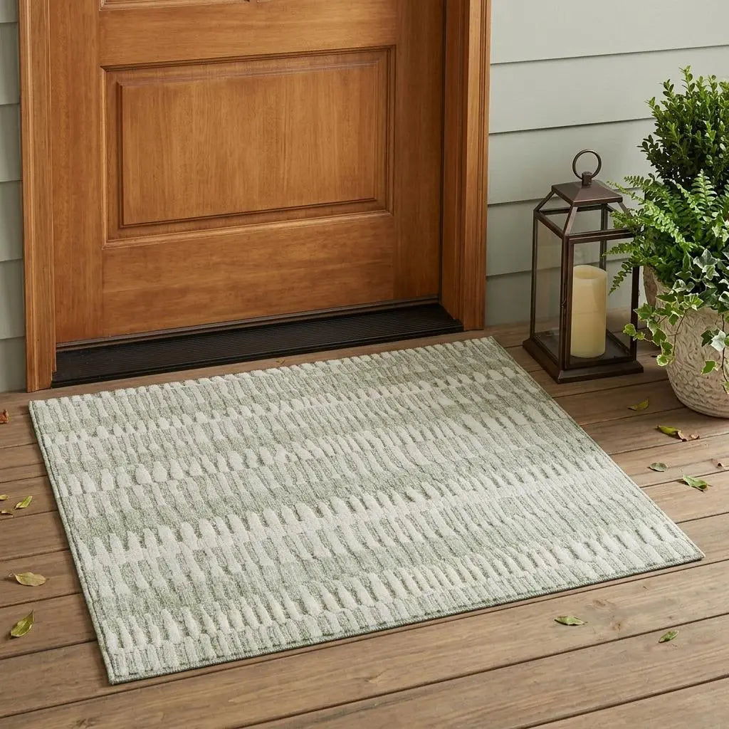 3' X 5' Sage And Green Striped Washable Indoor Outdoor Area Rug Homeroots Outdoor