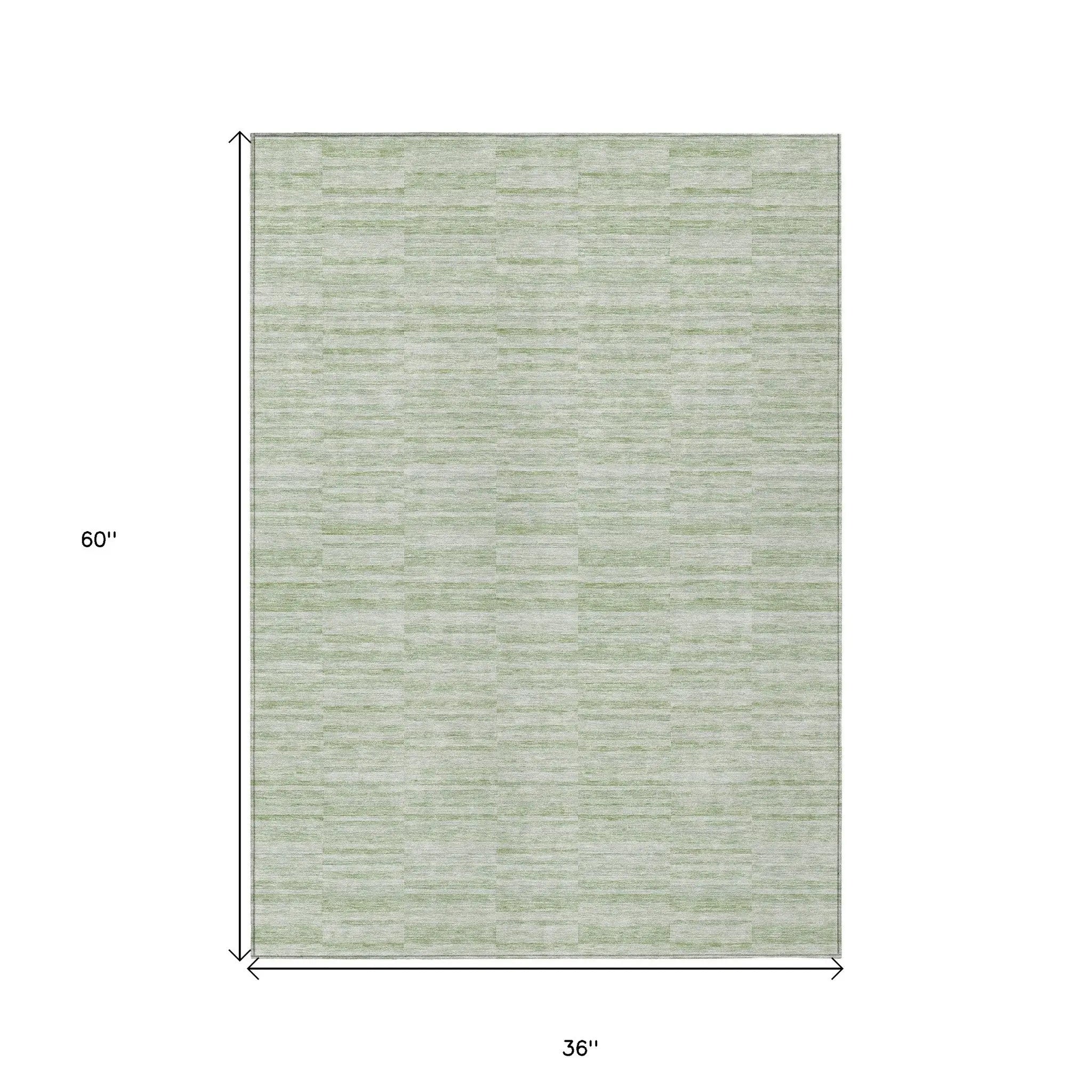 3' X 5' Sage And Green Striped Washable Indoor Outdoor Area Rug Homeroots Outdoor
