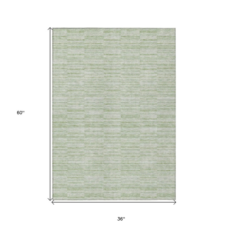 3' X 5' Sage And Green Striped Washable Indoor Outdoor Area Rug Homeroots Outdoor