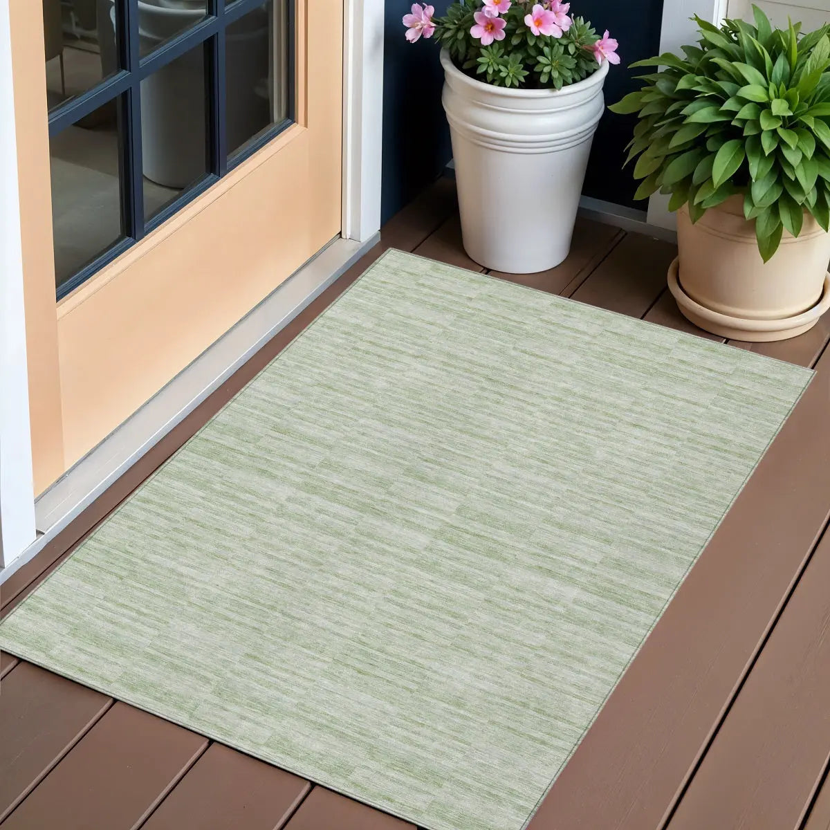 3' X 5' Sage And Green Striped Washable Indoor Outdoor Area Rug Homeroots Outdoor