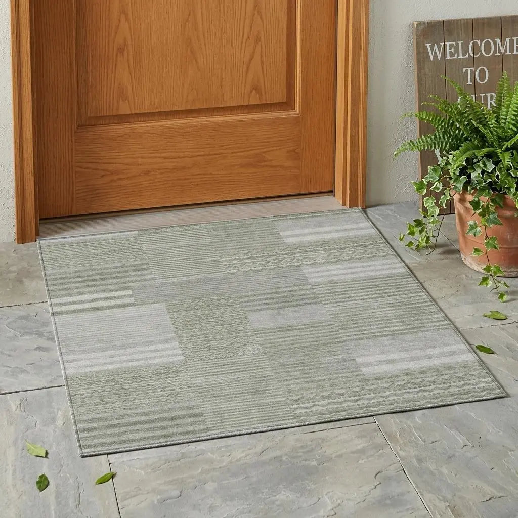 3' X 5' Sage And Green Striped Washable Indoor Outdoor Area Rug Homeroots Outdoor