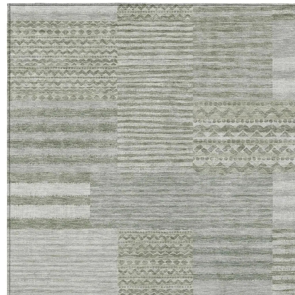 3' X 5' Sage And Green Striped Washable Indoor Outdoor Area Rug Homeroots Outdoor