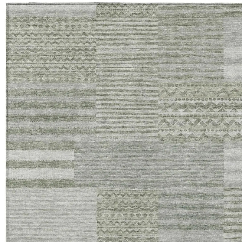 3' X 5' Sage And Green Striped Washable Indoor Outdoor Area Rug Homeroots Outdoor
