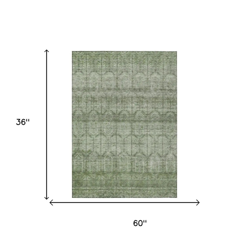 3' X 5' Sage And Green Tribal Washable Indoor Outdoor Area Rug Homeroots Outdoor