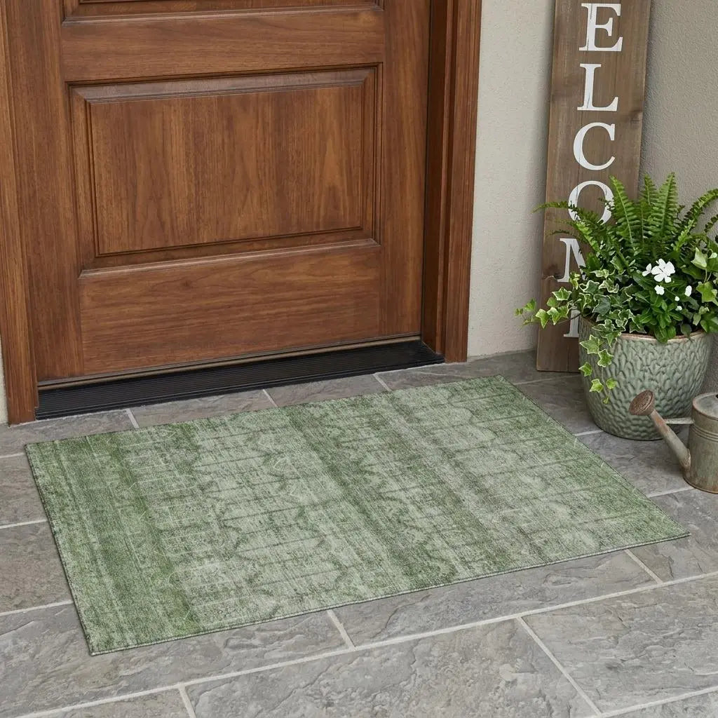 3' X 5' Sage And Green Tribal Washable Indoor Outdoor Area Rug Homeroots Outdoor
