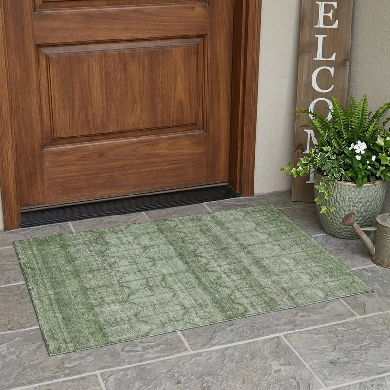 3' X 5' Sage And Green Tribal Washable Indoor Outdoor Area Rug Homeroots Outdoor
