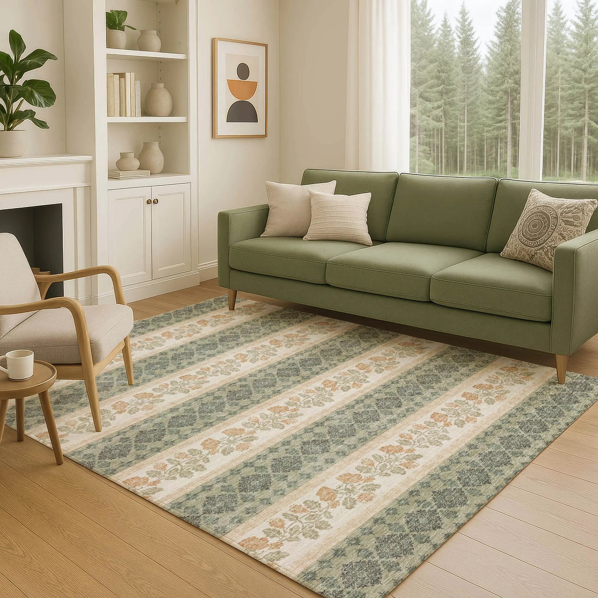3' X 5' Sage And Ivory Striped Washable Indoor Outdoor Area Rug Homeroots Outdoor
