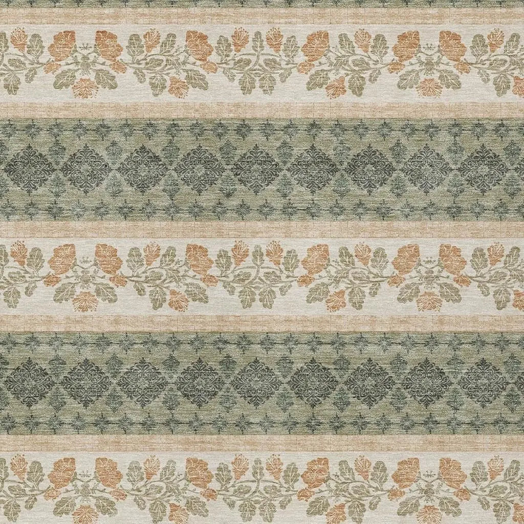 3' X 5' Sage And Ivory Striped Washable Indoor Outdoor Area Rug Homeroots Outdoor