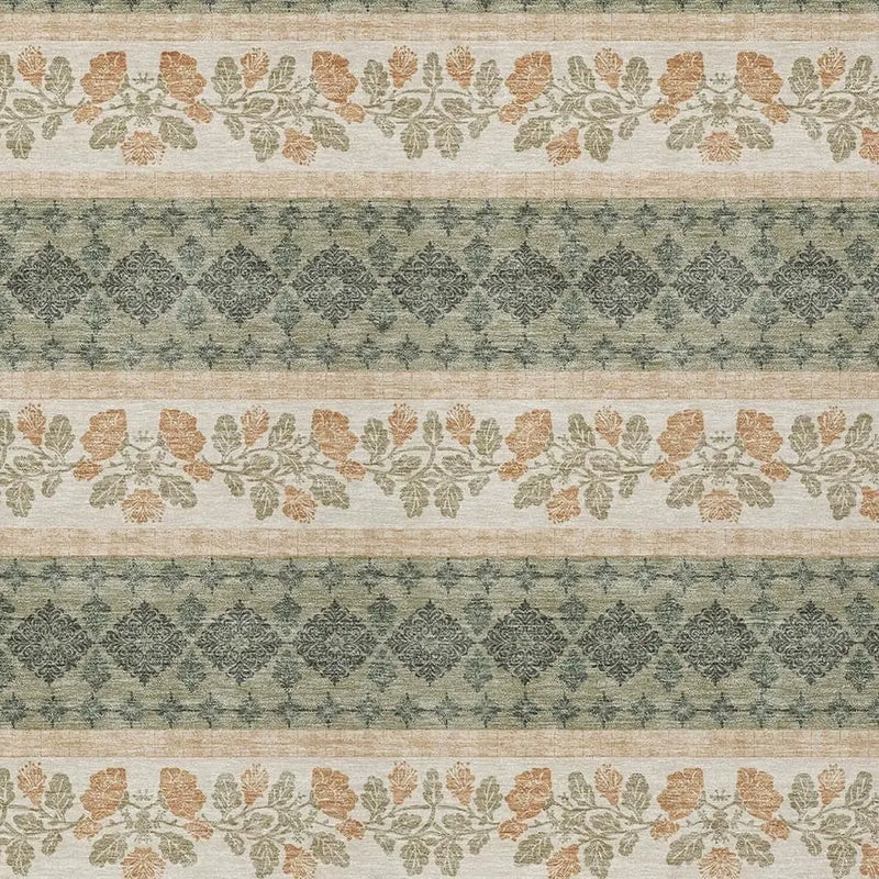 3' X 5' Sage And Ivory Striped Washable Indoor Outdoor Area Rug Homeroots Outdoor