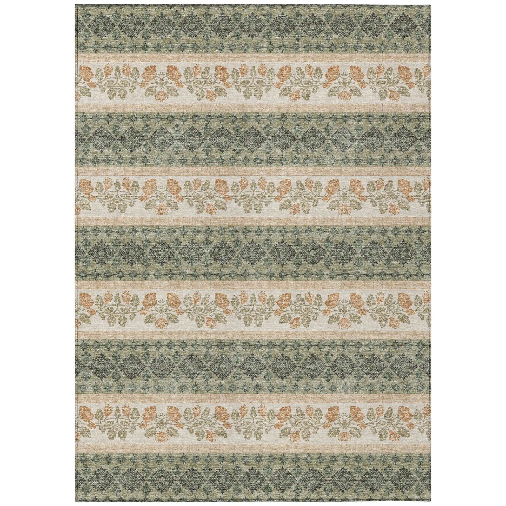 3' X 5' Sage And Ivory Striped Washable Indoor Outdoor Area Rug Homeroots Outdoor