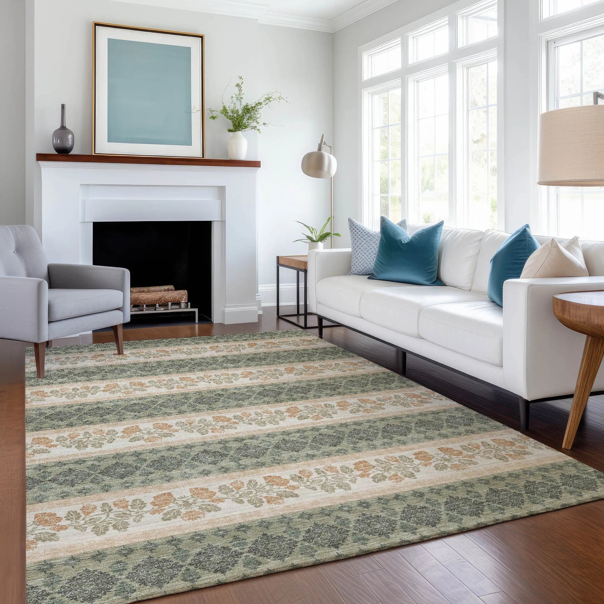 3' X 5' Sage And Ivory Striped Washable Indoor Outdoor Area Rug Homeroots Outdoor
