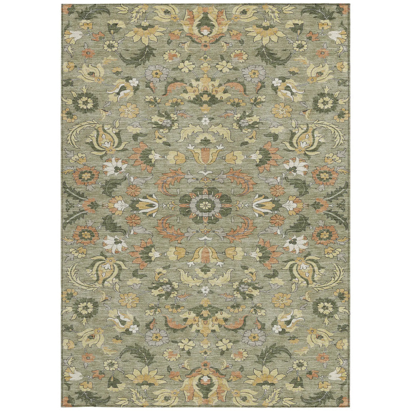 3' X 5' Sage And Olive Green Floral Medallion Washable Indoor Outdoor Area Rug Homeroots Outdoor