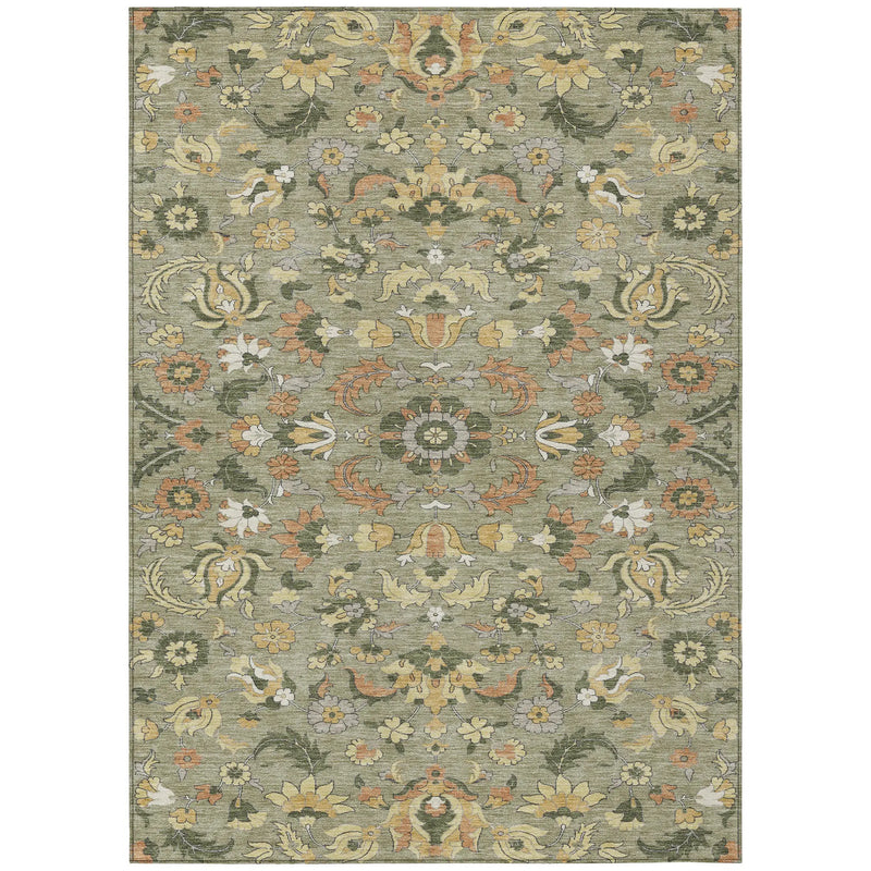 3' X 5' Sage And Olive Green Floral Medallion Washable Indoor Outdoor Area Rug Homeroots Outdoor