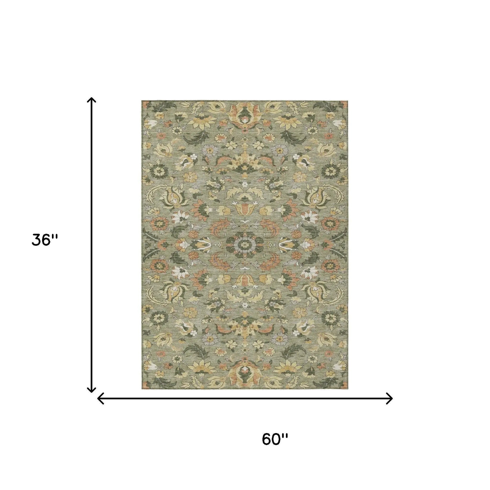 3' X 5' Sage And Olive Green Floral Medallion Washable Indoor Outdoor Area Rug Homeroots Outdoor