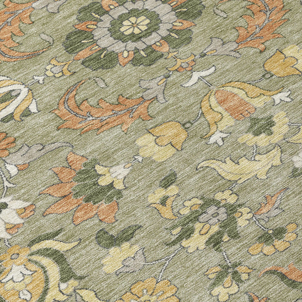 3' X 5' Sage And Olive Green Floral Medallion Washable Indoor Outdoor Area Rug Homeroots Outdoor