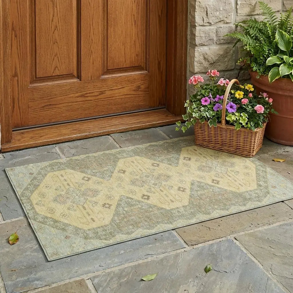 3' X 5' Sage And Wheat Geometric Washable Indoor Outdoor Area Rug Homeroots Outdoor