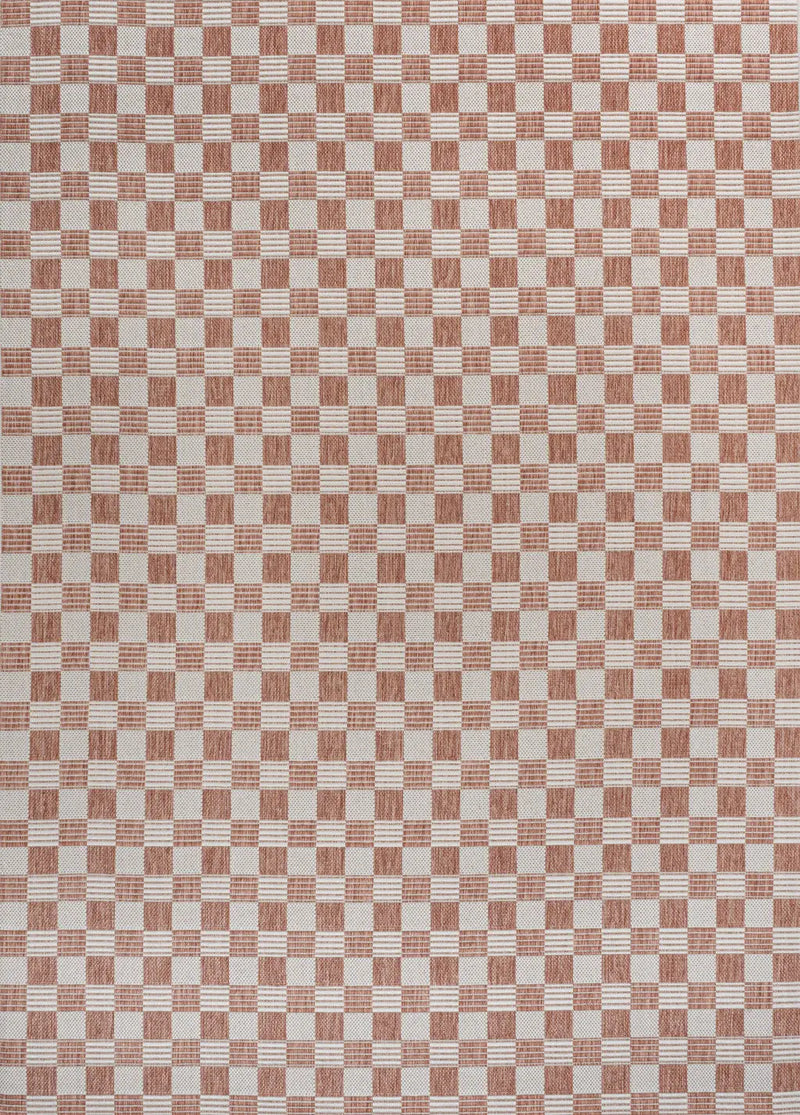 3' X 5' Salmon And Cream Geometric Indoor Outdoor Area Rug - GreatEagleInc