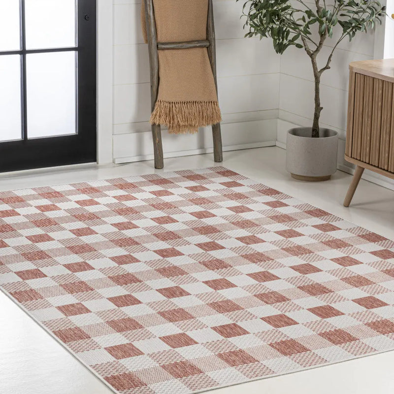 3' X 5' Salmon And Cream Geometric Indoor Outdoor Area Rug Homeroots Outdoor