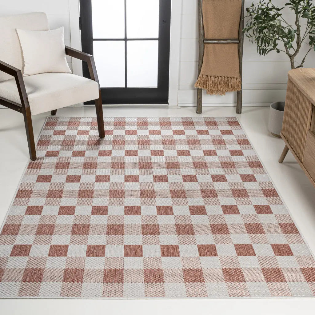 3' X 5' Salmon And Cream Geometric Indoor Outdoor Area Rug Homeroots Outdoor