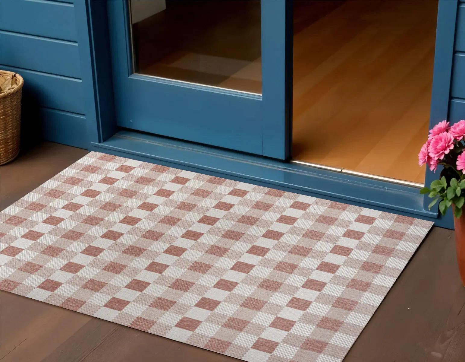 3' X 5' Salmon And Cream Geometric Indoor Outdoor Area Rug Homeroots Outdoor