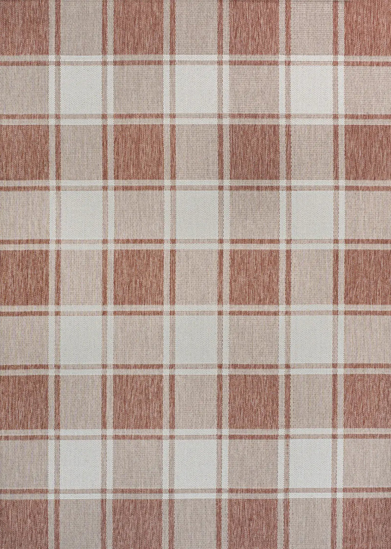3' X 5' Salmon And Cream Gingham Indoor Outdoor Area Rug - GreatEagleInc