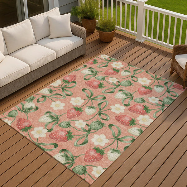 3' X 5' Salmon And Orange Floral Washable Indoor Outdoor Area Rug Homeroots Outdoor