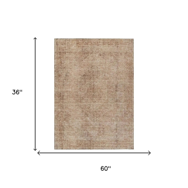 3' X 5' Salmon And Orange Oriental Washable Indoor Outdoor Area Rug Homeroots Outdoor