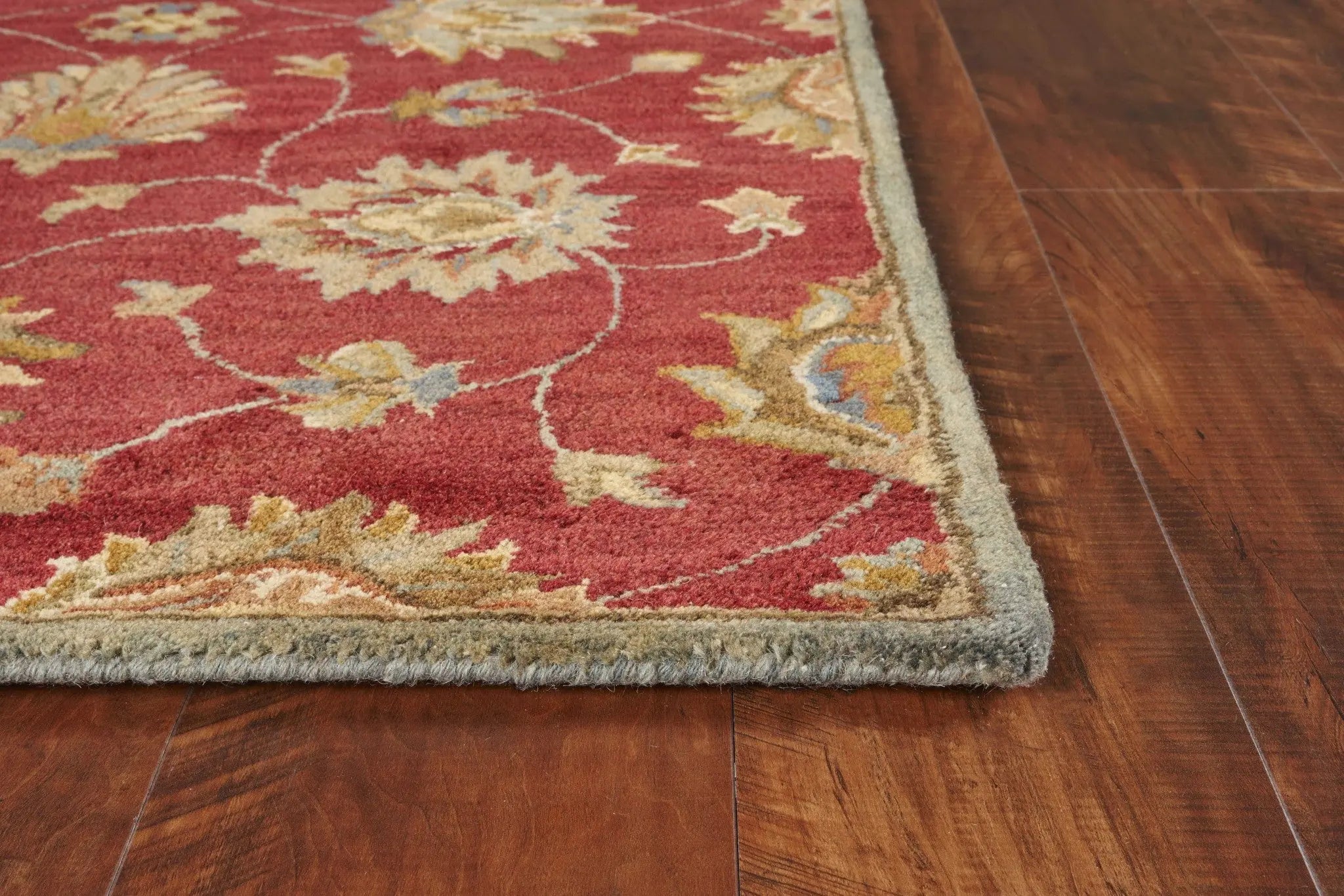3' X 5' Sienna Gold And Green New Zealand Lambs Wool Floral Vines Hand Tufted Area Rug Homeroots Home Decor