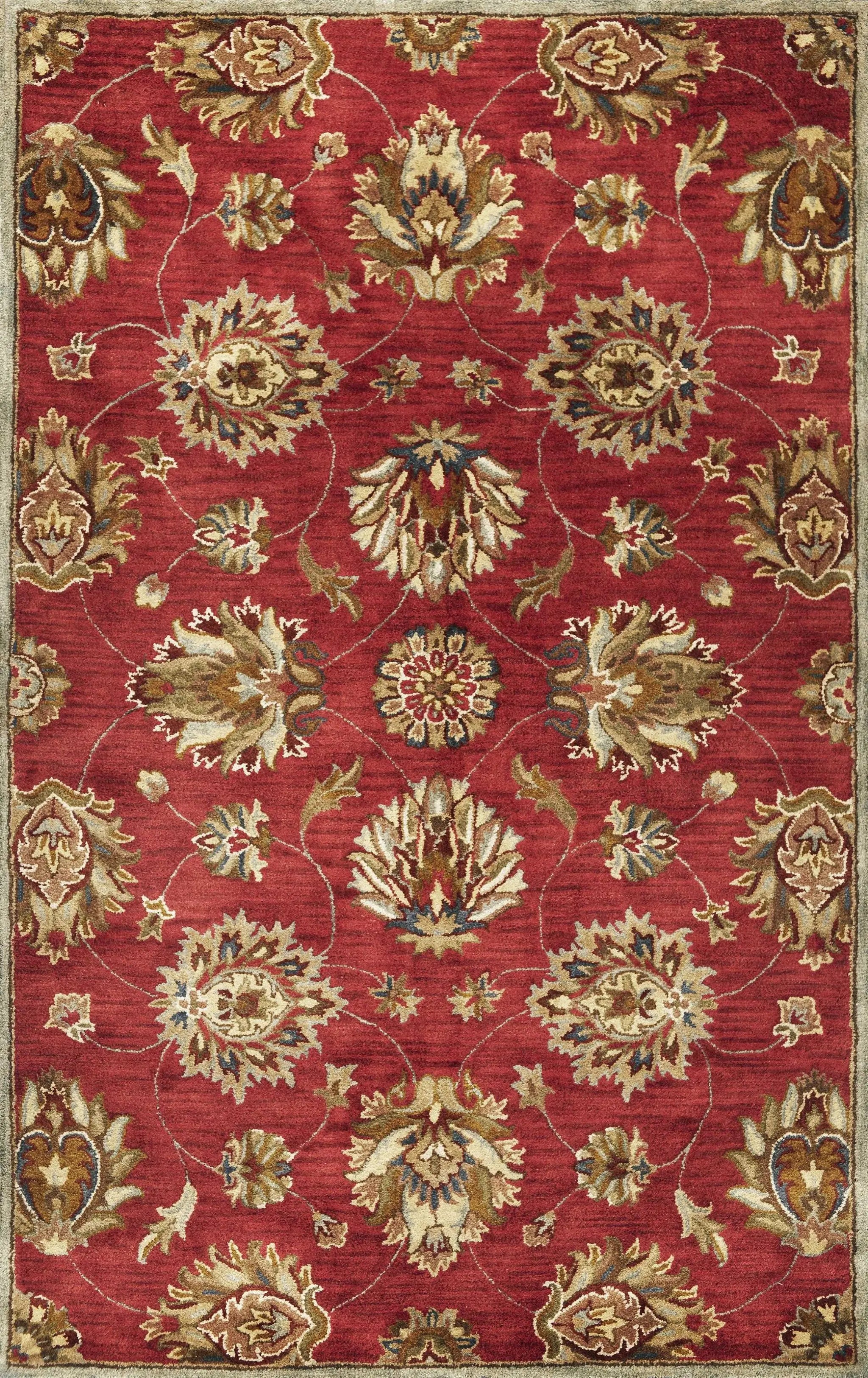 3' X 5' Sienna Gold And Green New Zealand Lambs Wool Floral Vines Hand Tufted Area Rug Homeroots Home Decor